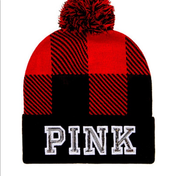 VICTORIA’S SECRET PINK BLING PLAID BEANIE - Picture 1 of 5